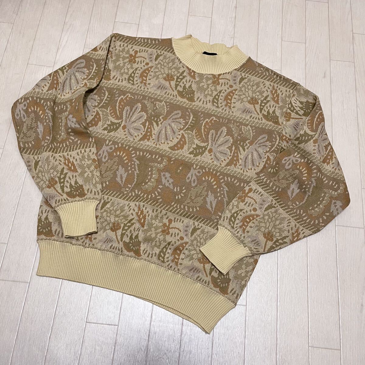 和658★ Mr.Junko GOLF ミスタージュンコ ゴルフ ニット セーター 長袖 総柄 L ベージュ メンズ拍卖