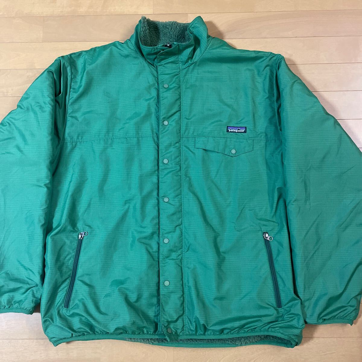 patagonia リバーシブル フルジップ ジャケット USA製 ビンテージ 90s グリーン グリセード スナップT フリース ナイロン パフボール XXL拍卖