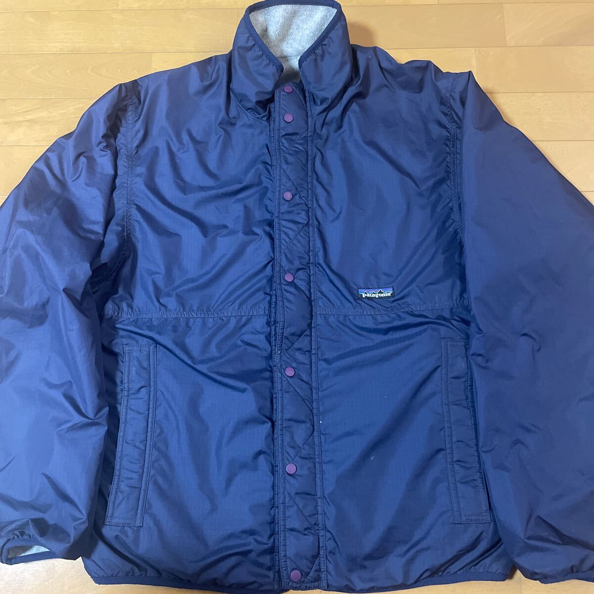 L patagonia glissade ネイビー グレー ナイロンジャケット リバーシブル フリース グリセード 90s パタゴニア パフボール ビンテージ拍卖