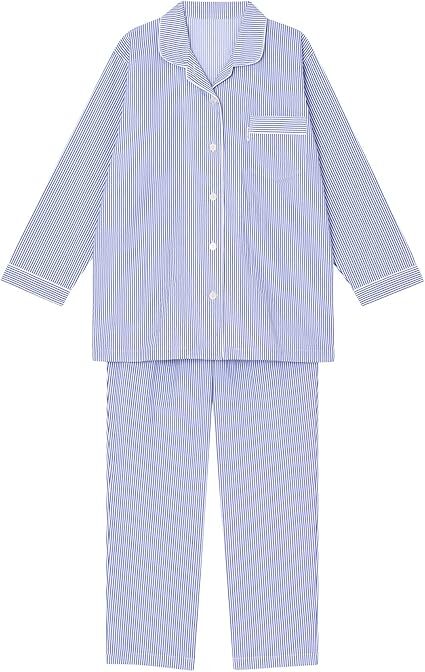Mサイズ 睡眠科学☆ワコール新品タグ付き未使用 長袖長ズボン パジャマ 綿100% さらっと快適 レディース ストライプ青拍卖