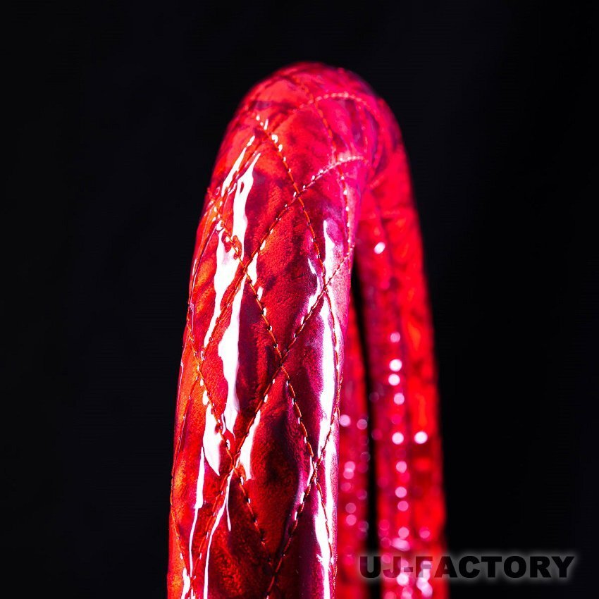 ★MIYABI/チンチラ・極太ハンドルカバー(ビニール付)レッド/Sサイズ(36cm~37cm)シングルキルト★車内をドレスアップ!拍卖