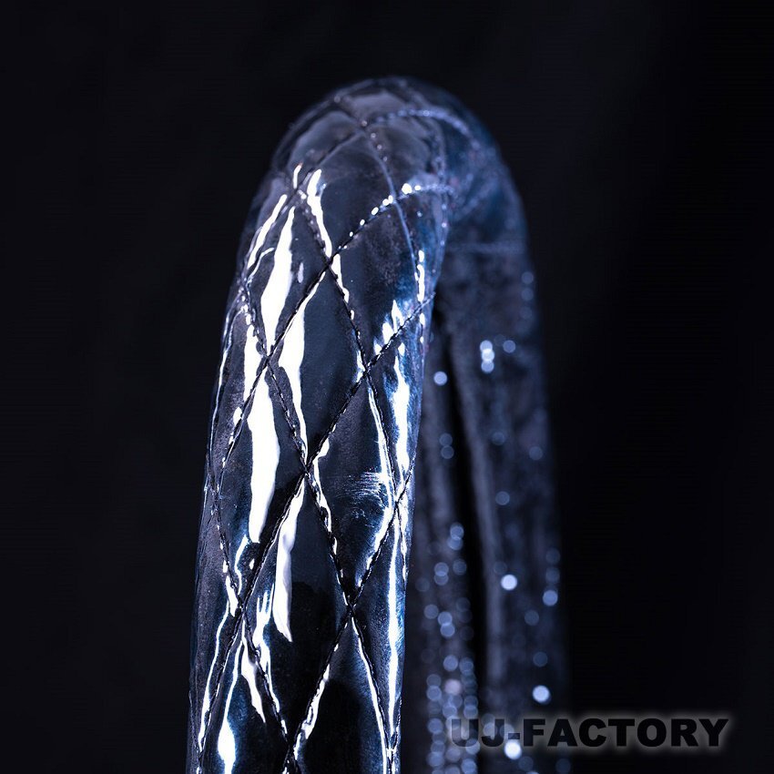 ★MIYABI/チンチラ・極太ハンドルカバー(ビニール付)ブラック/Sサイズ(36cm~37cm)シングルキルト★車内をドレスアップ!拍卖