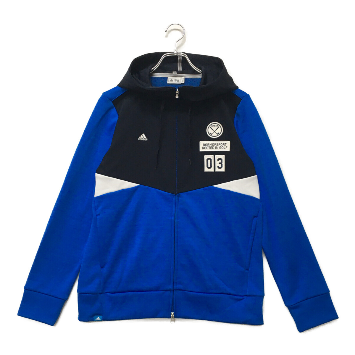 coco 中古【値下げ】アディダスゴルフ adidas レディース パーカー O(LL) 青×黒 ダブルジップ 裏毛 レターパックプラス発送可 101666拍卖