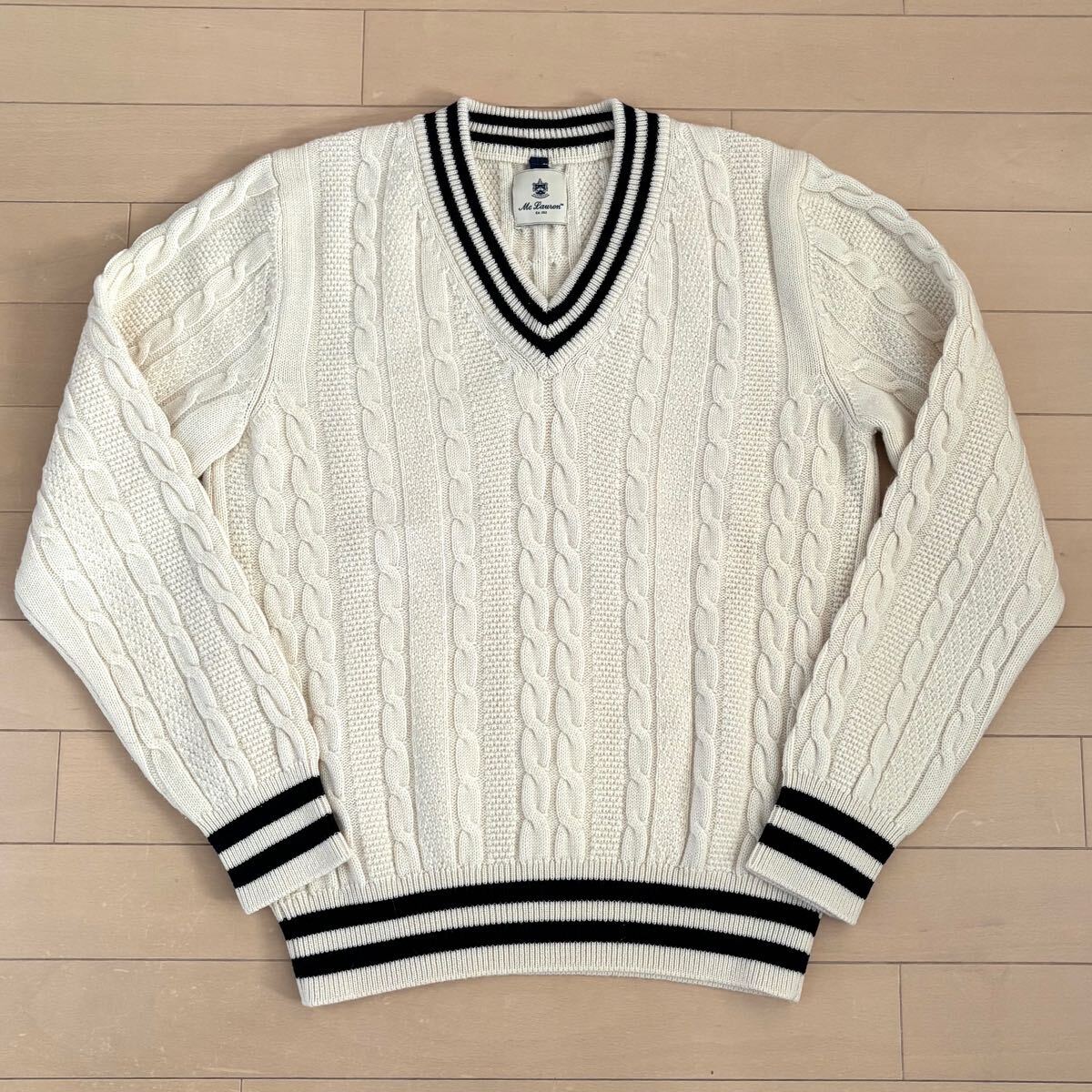 美品 MC LAUREN x BEAMS F別注 チルデンニット 46 ホワイト 正規品 マックローレン Vネックニット ビームスF拍卖