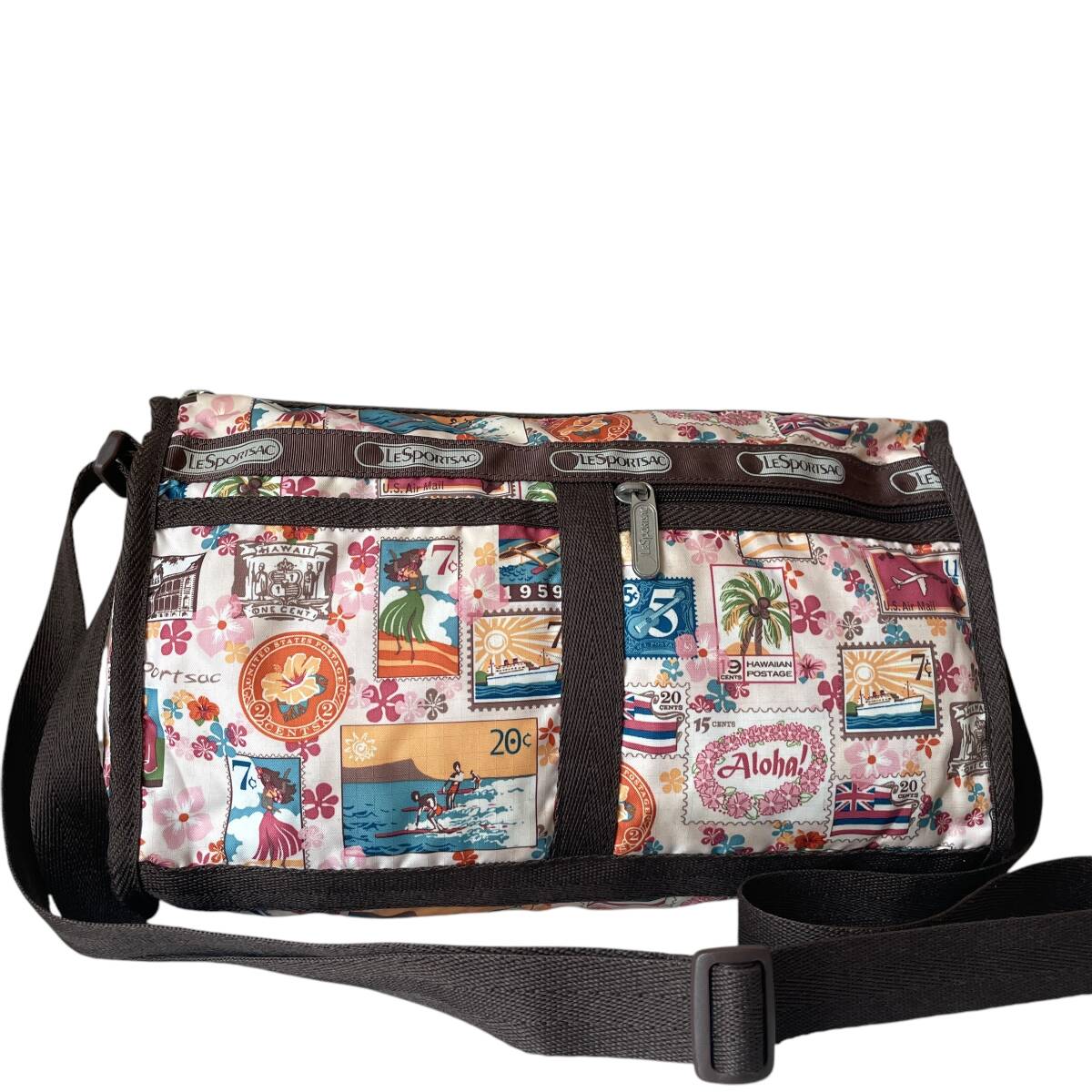 1円〜 ◇格安スタート◇ LeSportsac レスポートサック 総柄 ダブルポケット ナイロン ショルダーバッグ 斜めかけ ポシェット レディース拍卖
