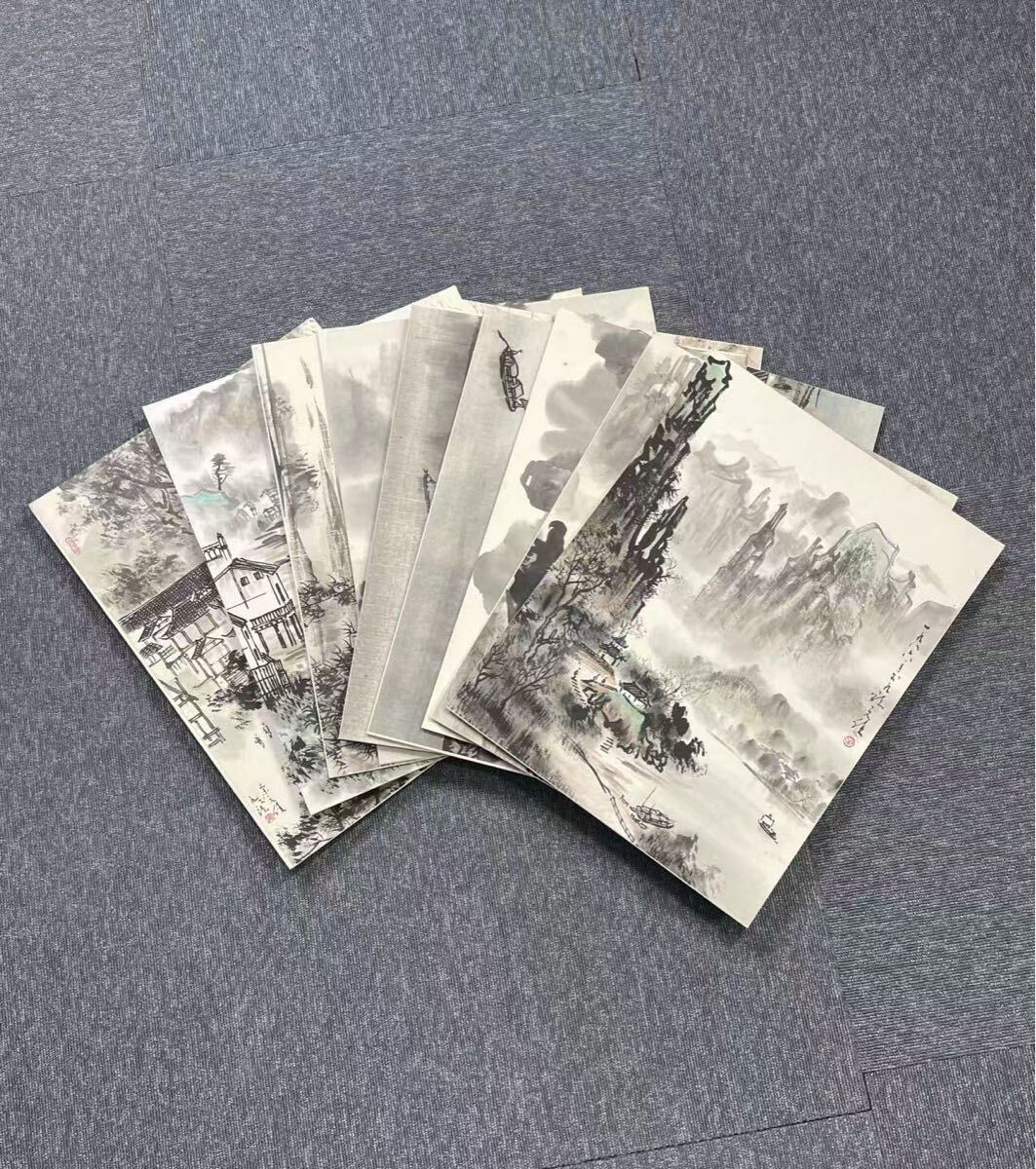 【模写】紙本 山水 十枚まとめ 中国書画 中国美術 余元佳 香港美術研究会副主席 香港書画協会副理事長『江南水郷景色』拍卖