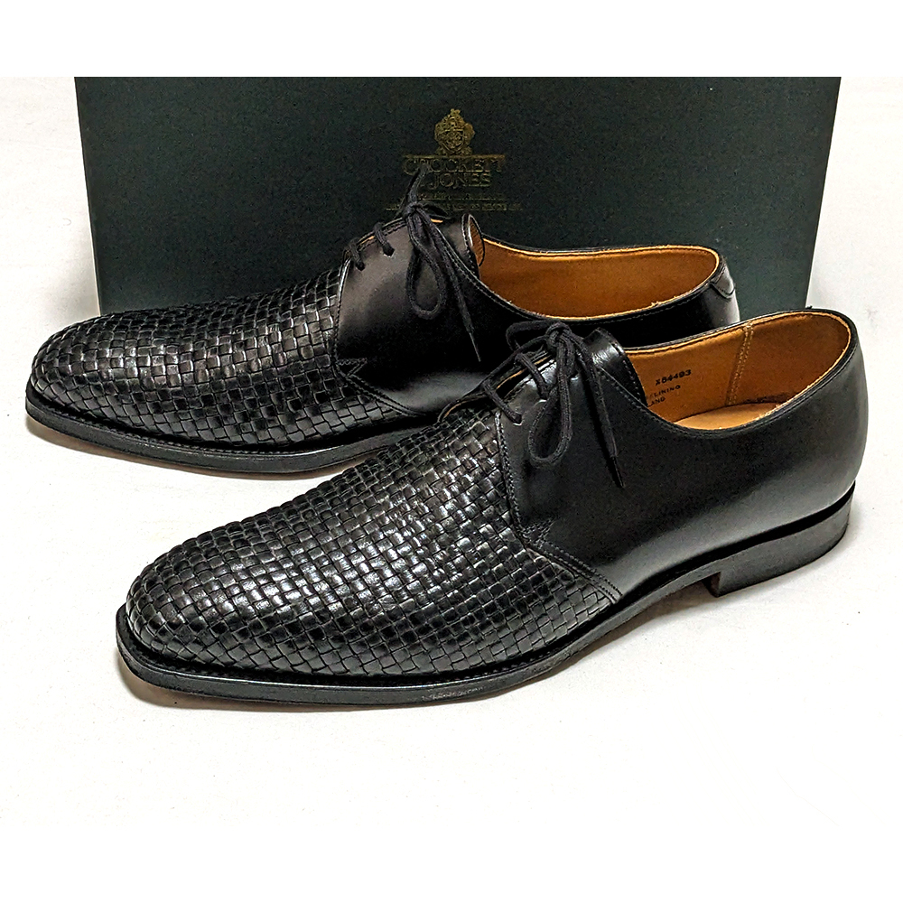 Crockett&Jones HIGHBURY イントレチャート プレーントゥダービーシューズ 8.5 美品 編み込み ハイバリー クロケット&ジョーンズ拍卖