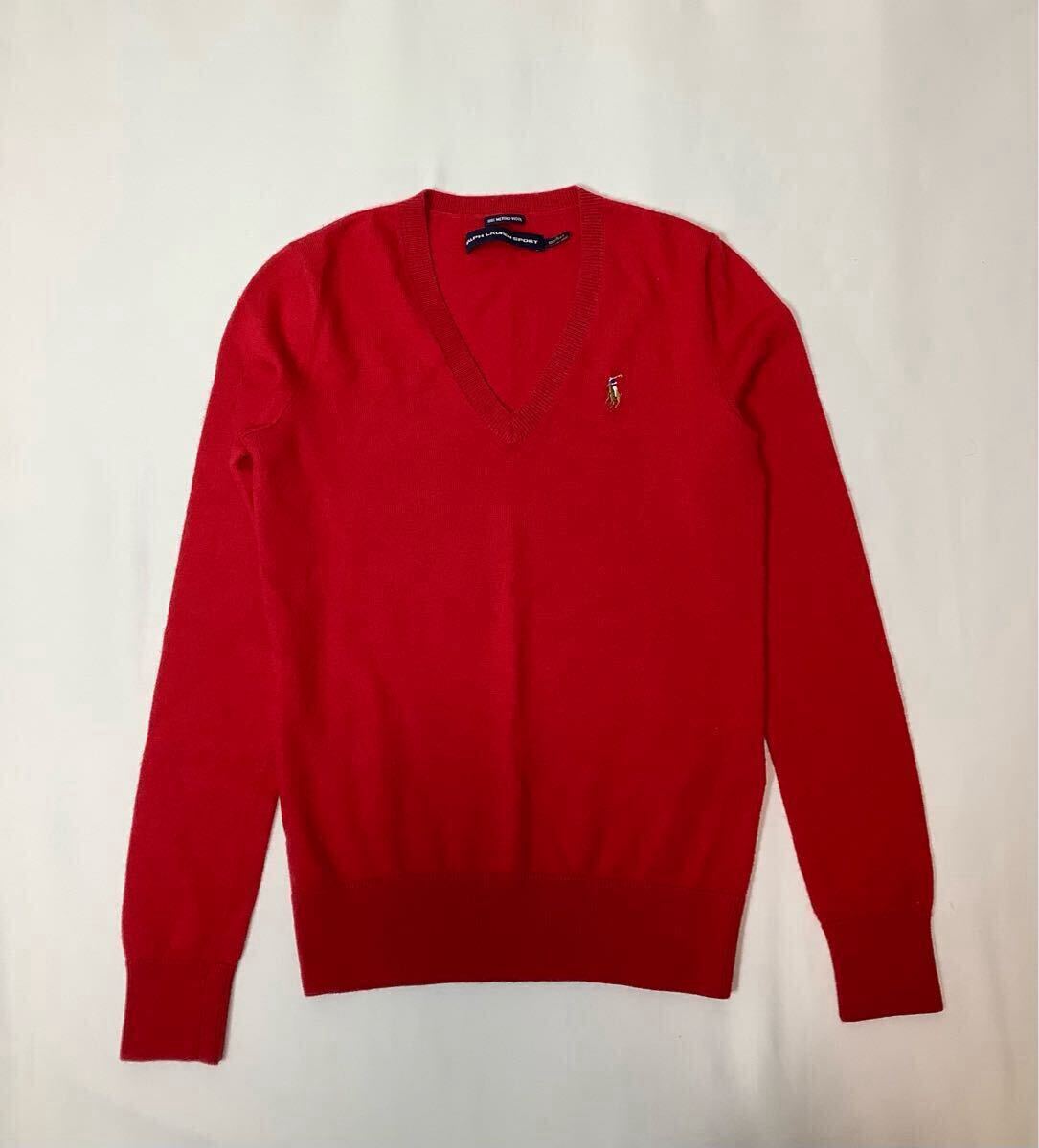 (レディース) RALPH LAUREN SPORT ラルフローレン // 長袖 マーク刺繍 Vネック ニット セーター (赤系) サイズ S拍卖