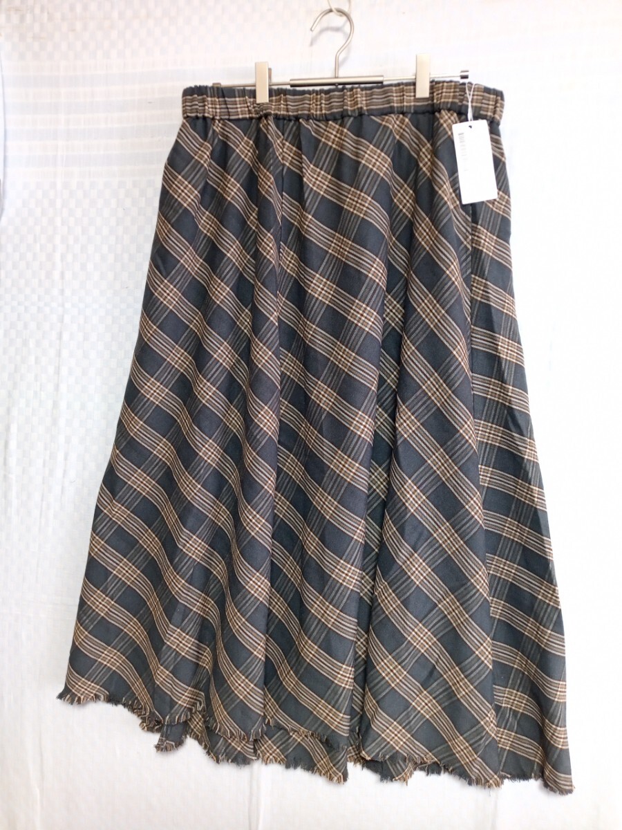 11360 ★★ SLURR大きいチェックスカート 裾フリンジ サイズL 新品 定価8800円拍卖