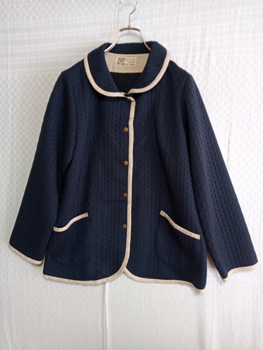 11347 ★★ ロービングジャガード丸襟ジャケット ハンドメイド 長袖 ネイビー拍卖
