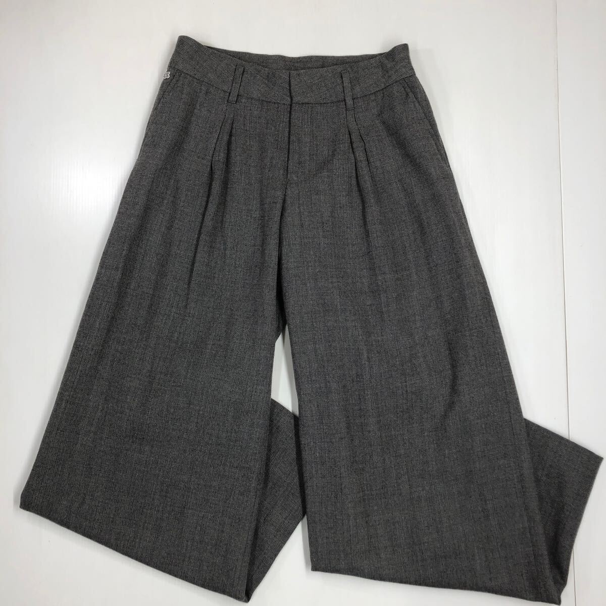 LACOSTE ラコステ ウールワイドパンツ タックパンツ グレー サイズ40 Lサイズ 42-29拍卖