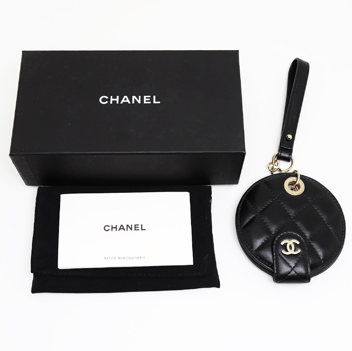 新品同様品 シャネル マトラッセ ネームタグ ココマーク ラムスキン ブラック ゴールド金具拍卖