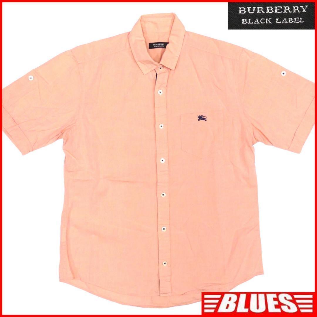 即決★BURBERRY BLACK LABEL★メンズM 廃版 シャツ バーバリーブラックレーベル 2 ピンク 三陽商会正規 ナイト刺繍 半袖拍卖