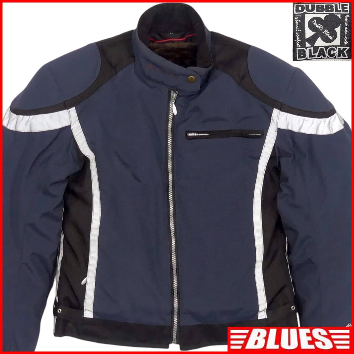 即決★DUBBLE BLACK★メンズ M ナイロン ライダースジャケット レーシングジャケット 紺 ネイビー ライナー プロテクター ツーリング拍卖