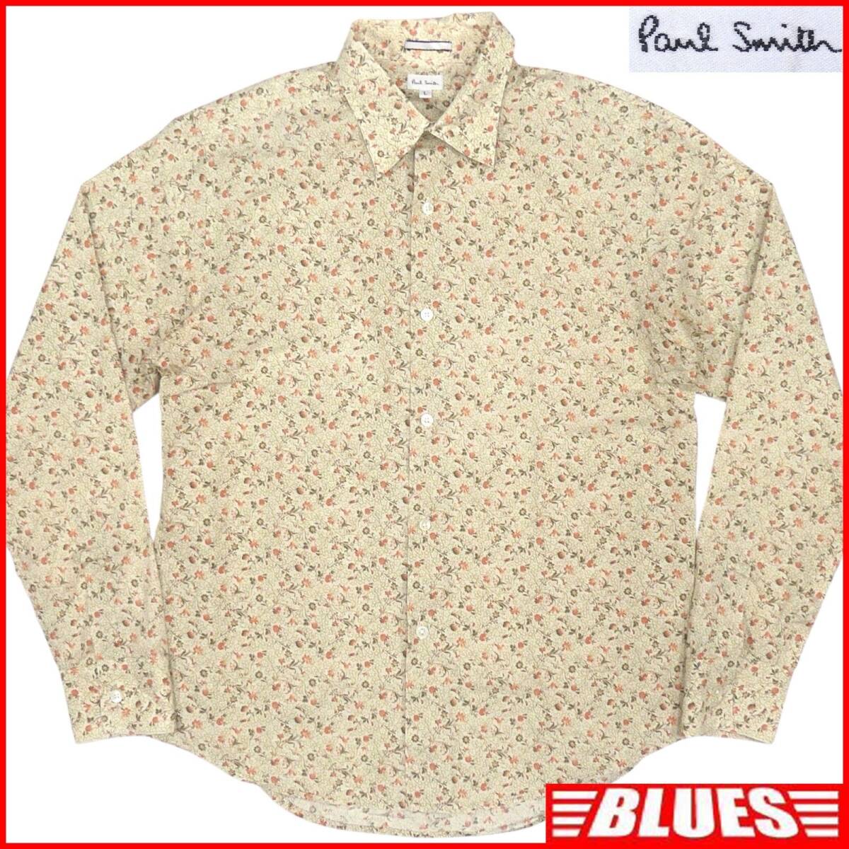 即決★日本製 Paul Smith★メンズ L シャツ ポールスミス ベージュ 花柄 総柄 長袖拍卖