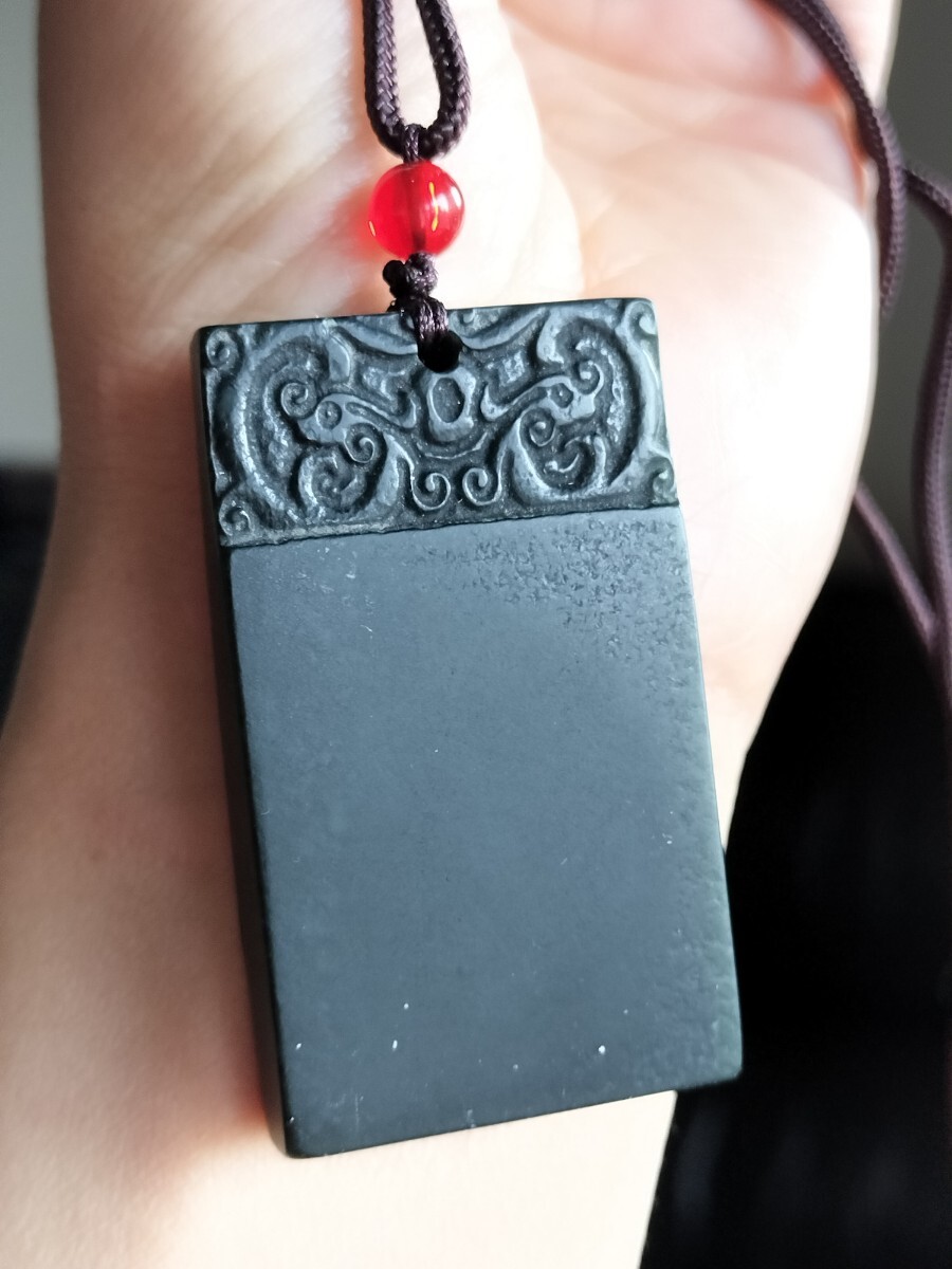 和田玉 天然石 青玉 無事牌 無事札 方牌 ネックレス拍卖