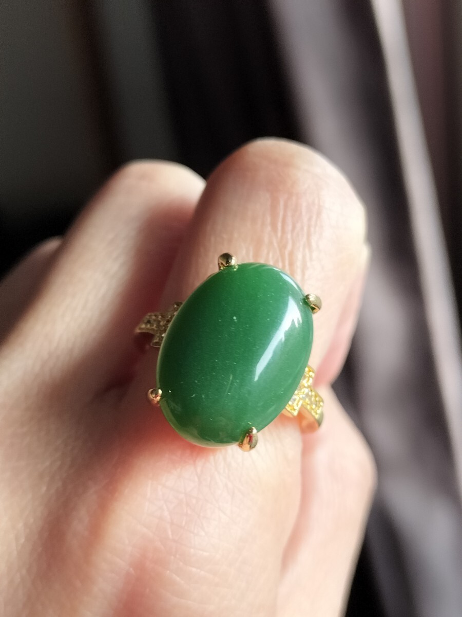 和田玉 碧玉  天然石 大粒 リング 指輪 フリーサイズ拍卖
