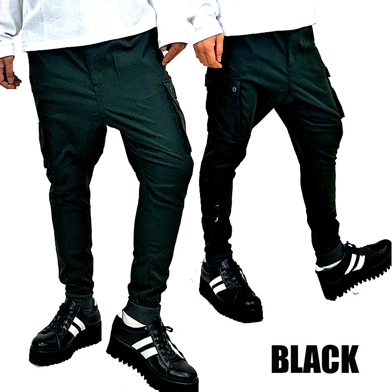 ストレッチ サルエル ジョガーカーゴパンツ 35405 ジョガーパンツ 細身 メンズ 無地 新品 ブラック M拍卖