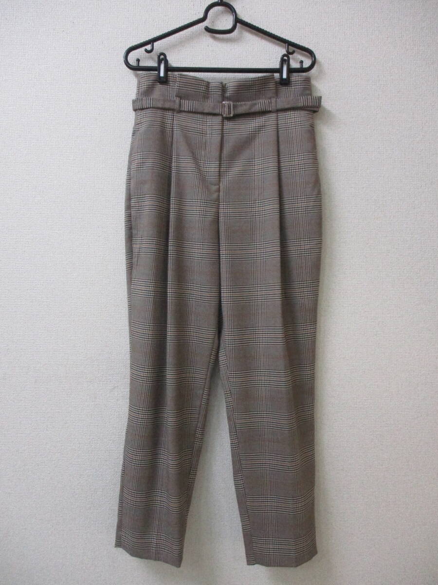 ZARA BASIC COLLECTION ザラ レディースパンツ チェック ブラウン ベルト EUR S USA S MEX 26 (株)ザラジャパン 拍卖