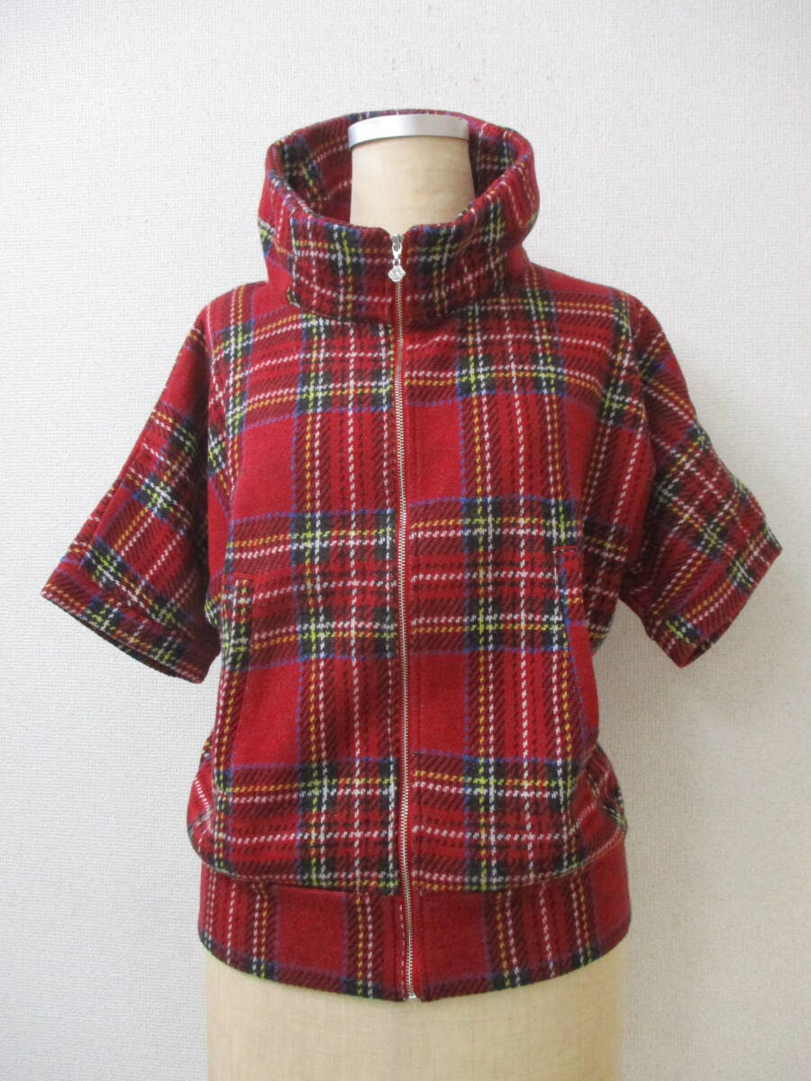 Kolwin レディース ジャケット ゴルフウェア ウール混 半袖 レッド・チェック Mサイズ バスト79cm~87cm 身長154cm~162cm拍卖