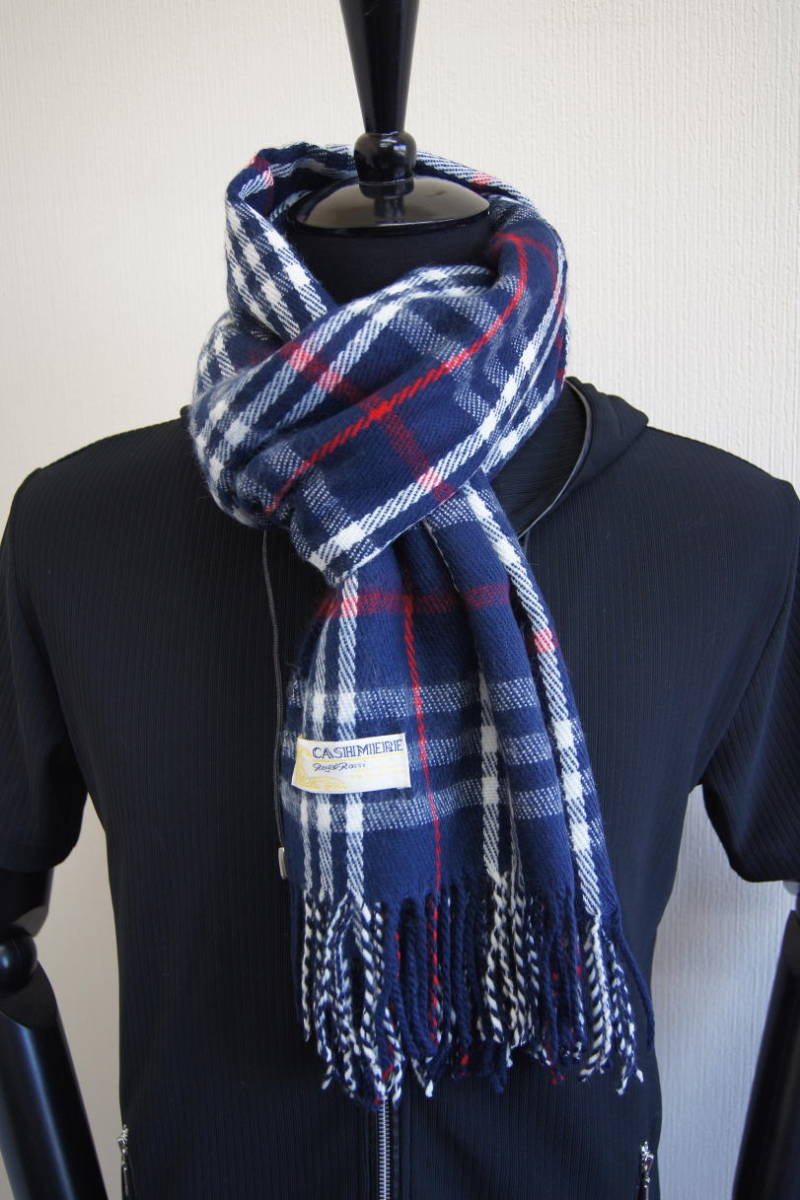 カシミア100%英国”ストール”新作haymarket-check/ネイビー〇*:..azu00men拍卖