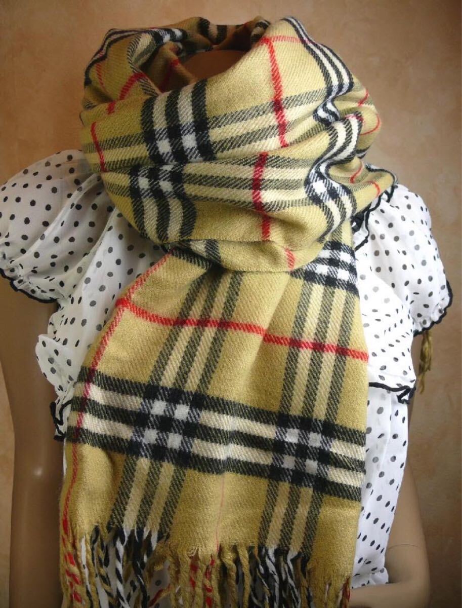 ☆カシミア100%英国”ストール”新作haymarket-check/newBBキャメル〇*:..azu00c拍卖