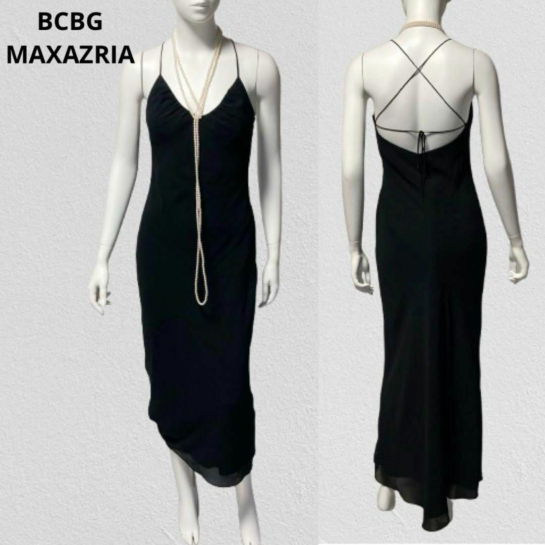 BCBG MAXAZRIA ロングキャミソールドレス パーティドレス バックレースアップ ブラック Sサイズ ビーシービージーマックスアズリア拍卖