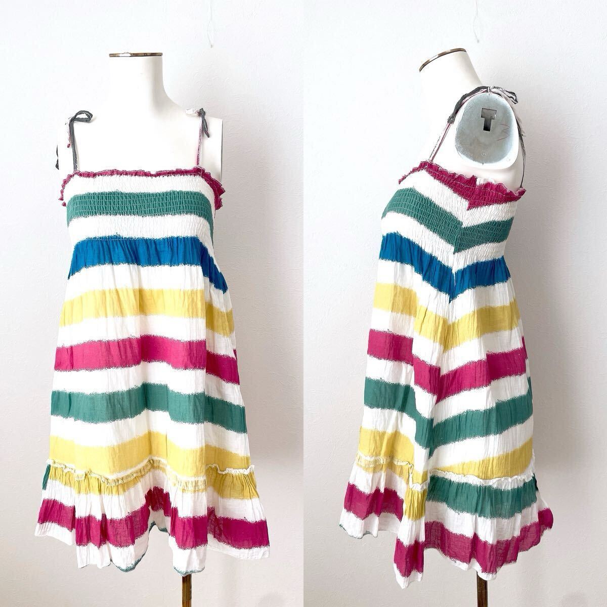 おしゃれ アムレット ROJOシャーリング ワンピース チュニック キャミソールMサイズ ブラウス ボーダー エスニック サーファー サーフィン拍卖