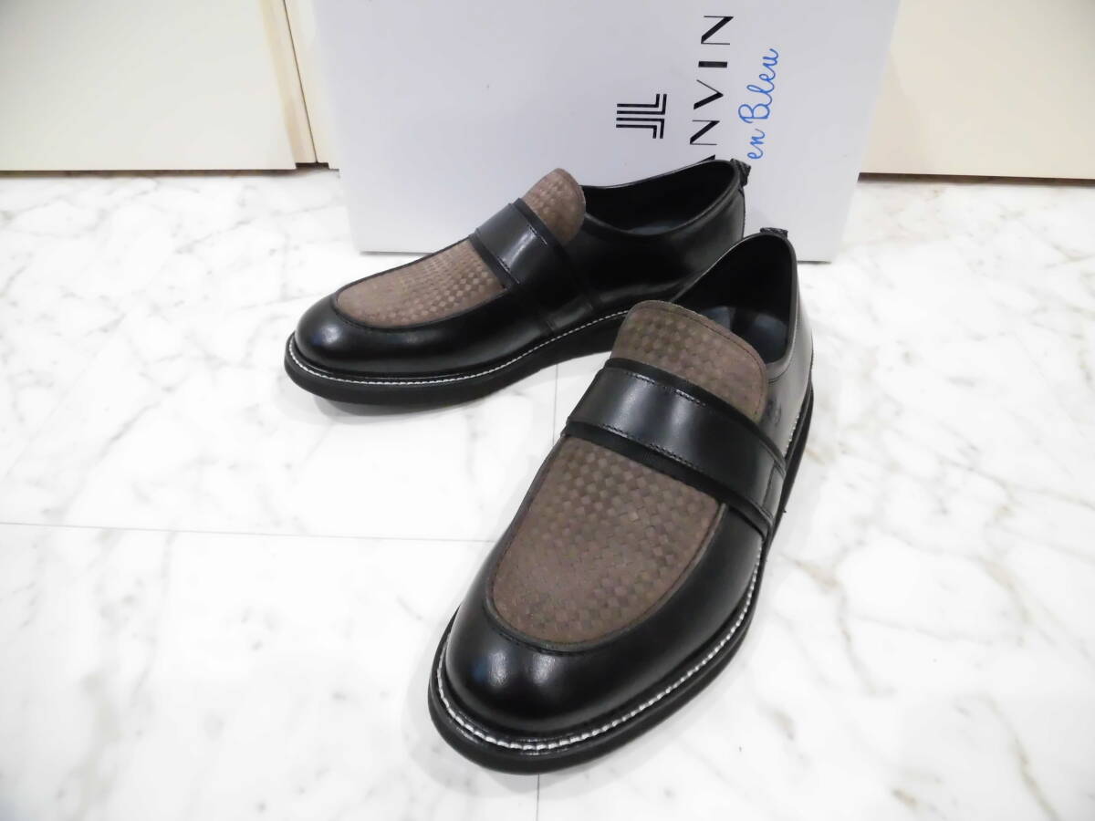 【新品未使用箱付】 LANVIN en Bleu ランバン オン ブルー レザーシューズ 26.0㎝ ダークブラウン スリッポン 革靴 ローファー 086511 26㎝拍卖
