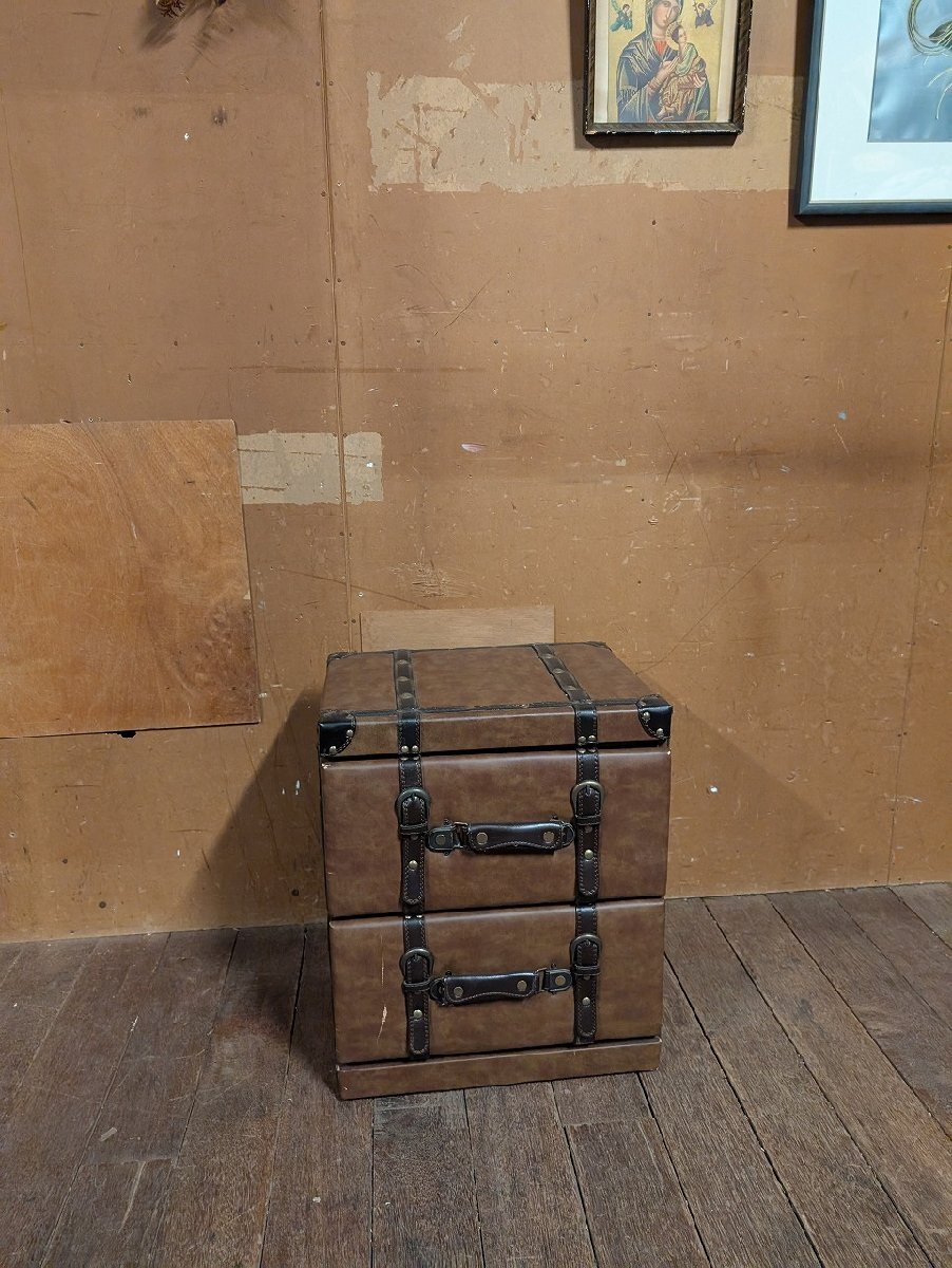 クラッシック トランク チェスト 2段/アンティーク ビンテージ ブラウン インダストリアル 収納 棚 引き出し拍卖