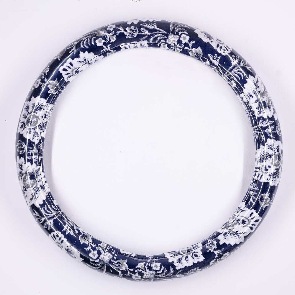 新格子 極太ハンドルカバービニール付き ネイビー LM(40.5~41.5cm)/日野 デュトロ/ステアリング【送料800円】拍卖