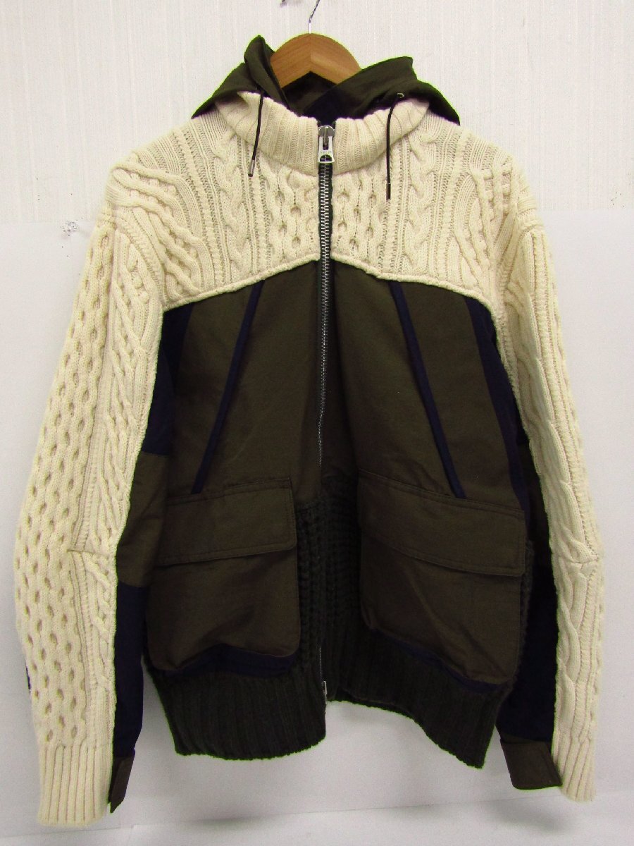 sacai サカイ 2021ホリデーコレクション wool knit ウール ニット ドッキング ブルゾン 21-02780M サイズ:2 ∩FG7703拍卖