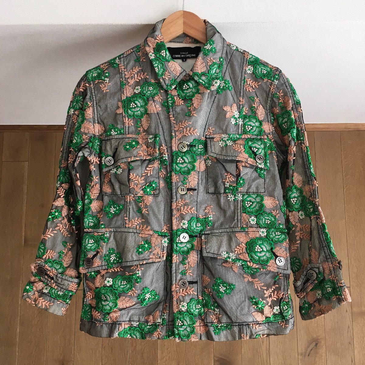 即決 美品 AD2002 tricot COMME des GARCONSトリココムデギャルソン 刺繍 レース ジャケットS TM拍卖