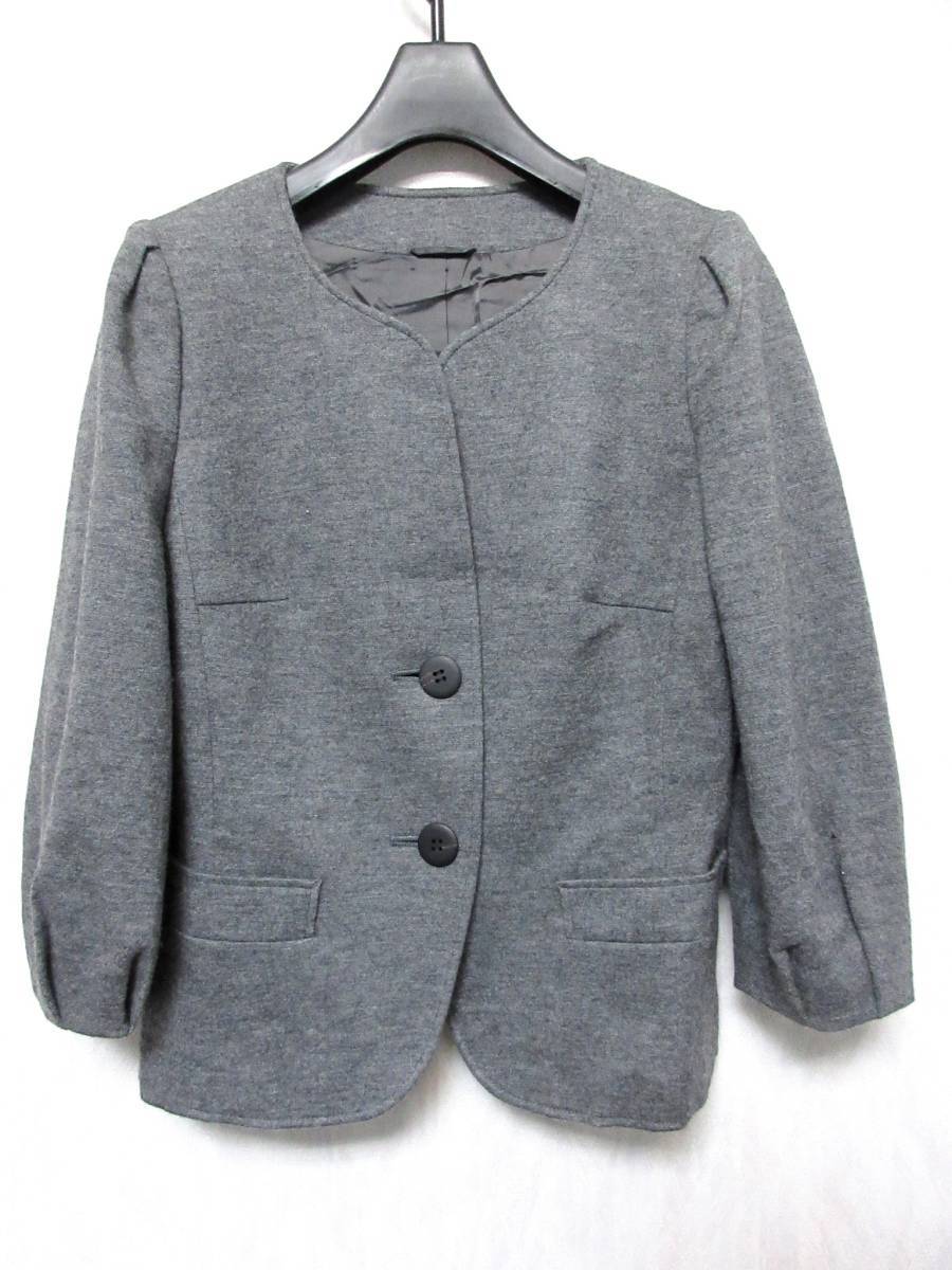 アナイ ANAYI ウール ノーカラージャケット レディース 38 グレー yg6848拍卖