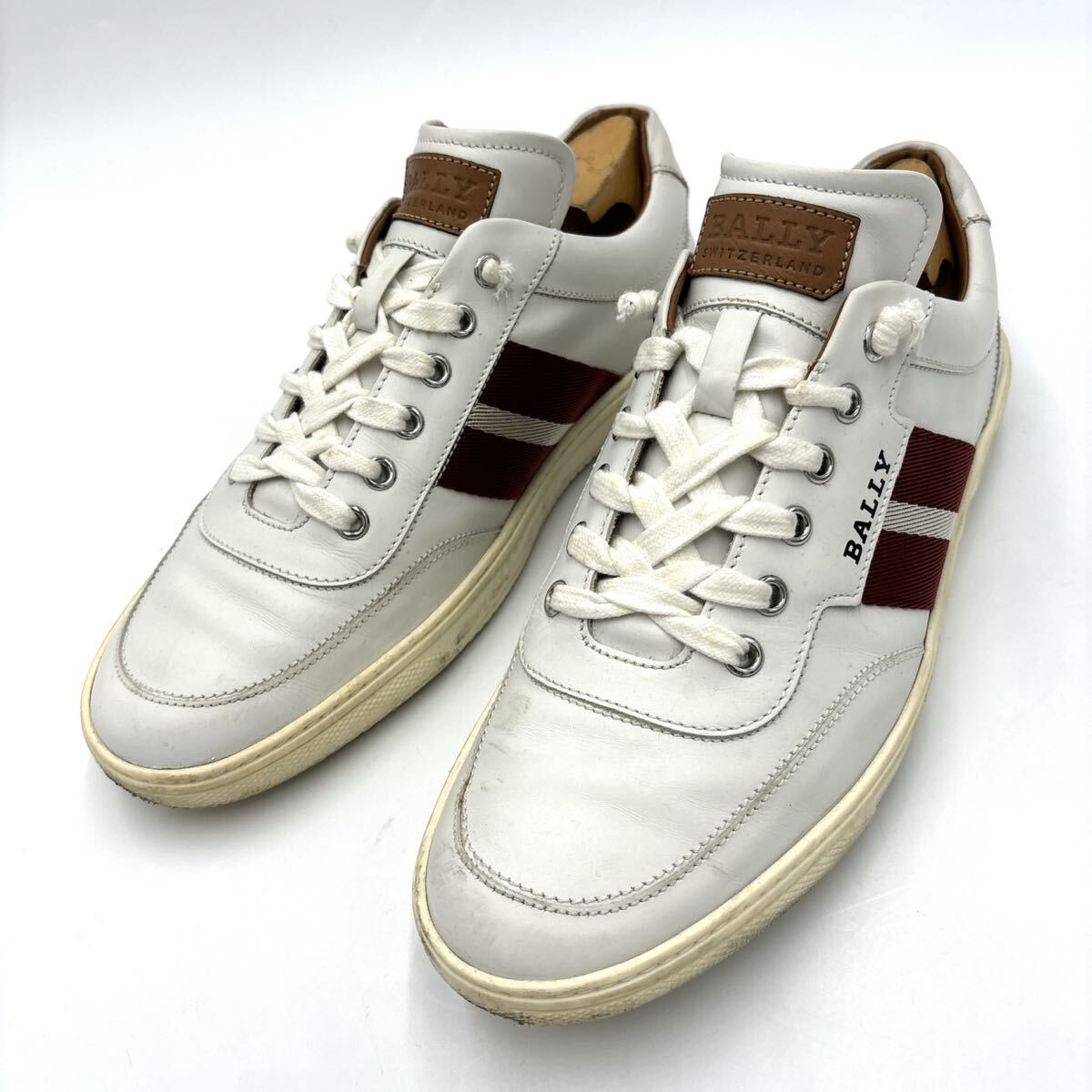 L * '高級感溢れる' 人気デザイン BALLY バリー 本革 ローカット スニーカー US9 27cm メンズ 紳士靴 シューズ WHITE 拍卖