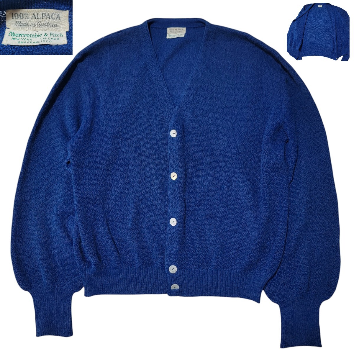 【ミント級】VINTAGE ヴィンテージ 60S アルパカ100% アバクロ Abercrombie & Fitch アバクロンビー&フィッチ XL カーディガン 青拍卖
