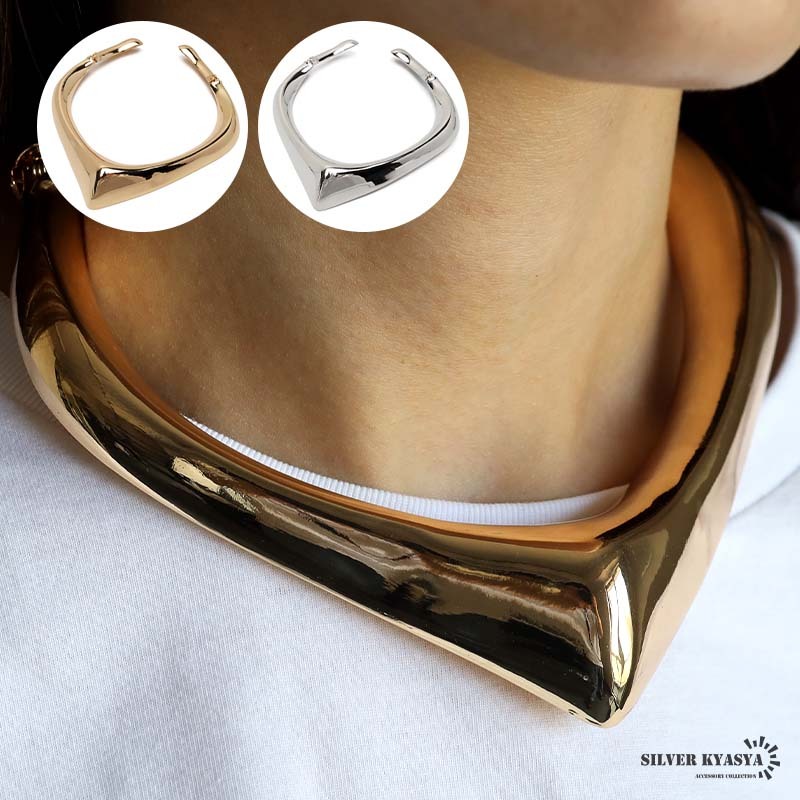 (ゴールド) ワイドチョーカー choker 欧米で人気 メタルチョーカー ネックレス 幅広 特大 開閉式拍卖