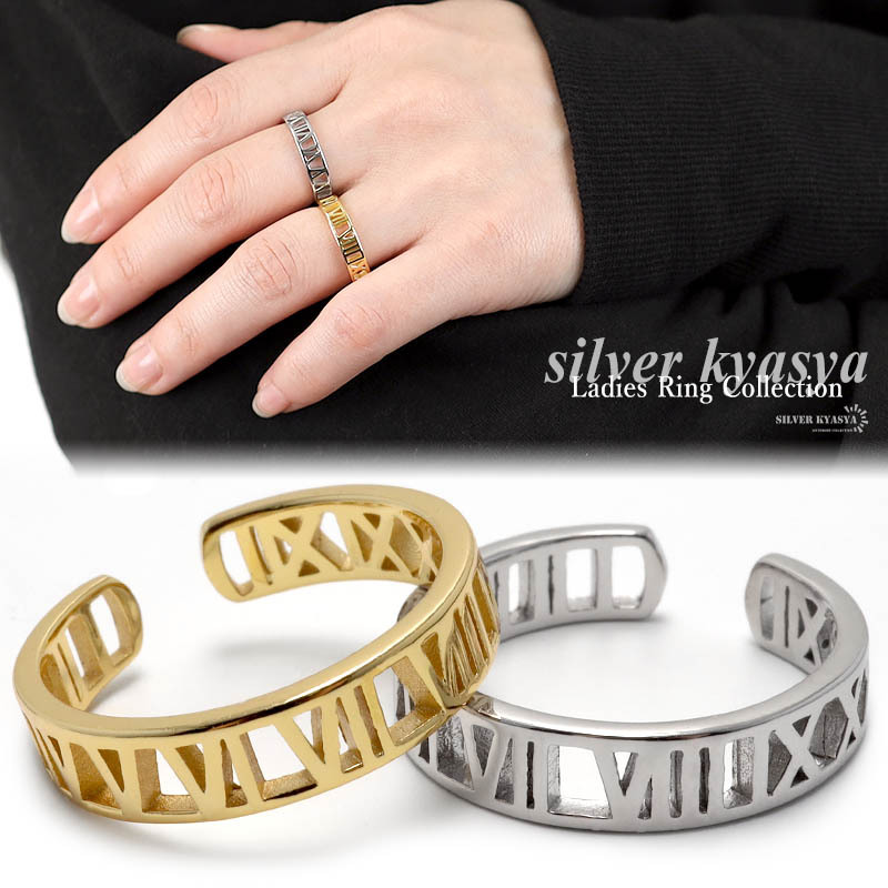 (ゴールド) リング シルバー925 フリーサイズ オープンリング 18k ゴールド gold 金色 ローマ字 シルバー 銀色拍卖