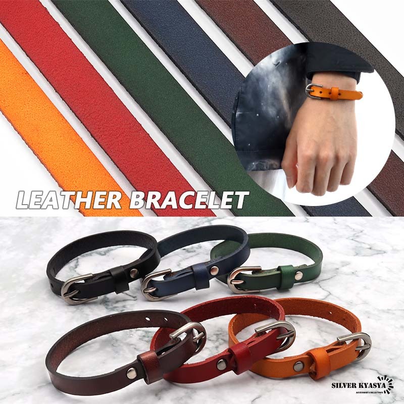 (ブラック) ブレスレット レザー 本革 牛 ベルト バックル オレンジ レッド グリーン ブルー ブラウン ブラック 男性 女性拍卖