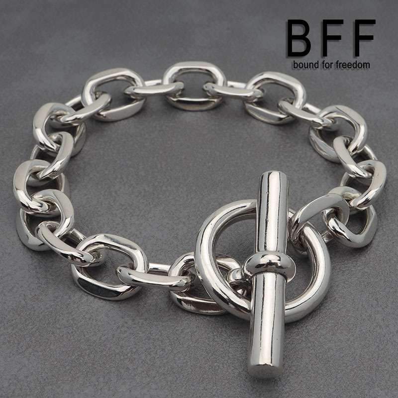 (22.5cm) BFF ブランド 幅11mm マンテル チェーンブレスレット 太幅 925 金属アレルギー対応 専用BOX付属拍卖