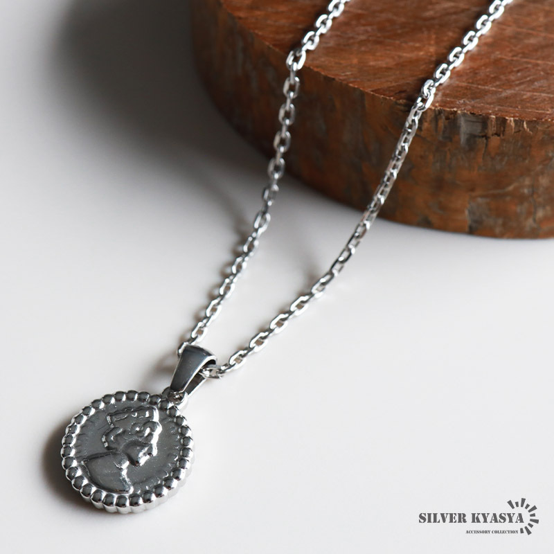 (50cm) コインネックレス あずきチェーン アンティーク エリザベス女王 ネックレス シルバー ステンレス 金属アレルギー対応拍卖