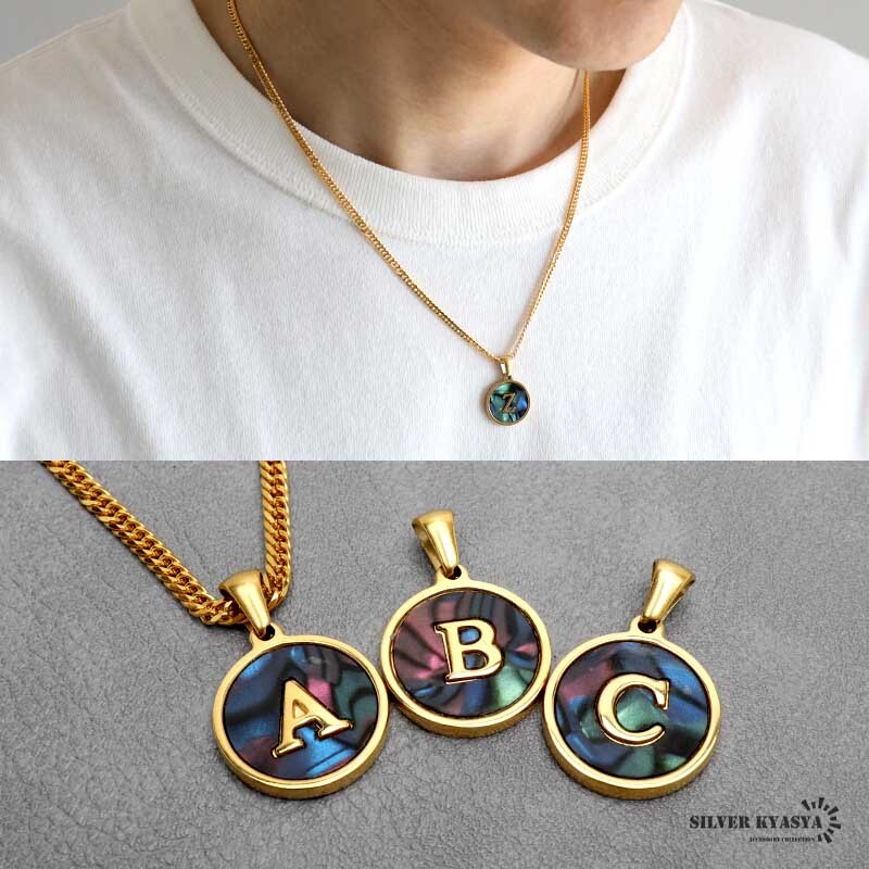 (Z、45cm) イニシャルネックレス ゴールド オーロラ ラウンド ステンレス 18KGP ダブル喜平 金属アレルギー対応拍卖