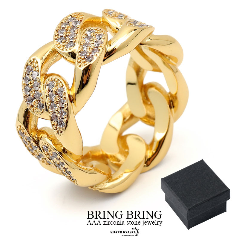 (24号) 喜平リング パヴェ CZ 指輪 チェーンモチーフ 18k GP 爪留め系 ゴールド 金 専用BOX付属拍卖