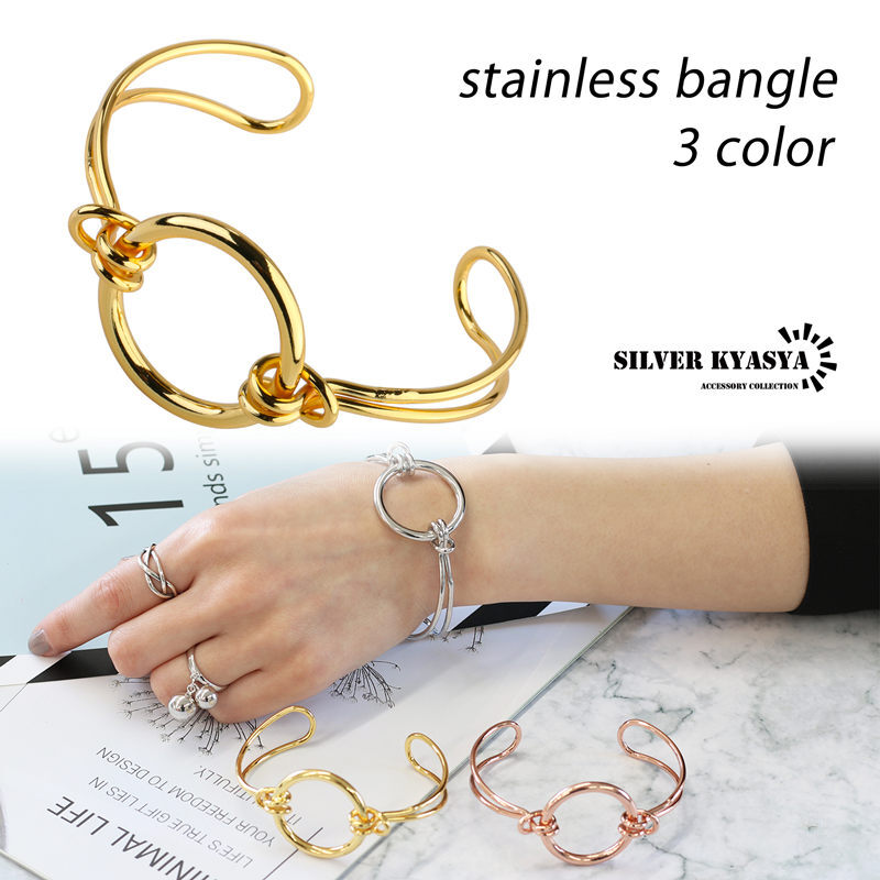 (シルバー) ステンレス サークル ブレスレット バングル 円形 シルバー ゴールド ピンク 銀色 金色 3カラー拍卖