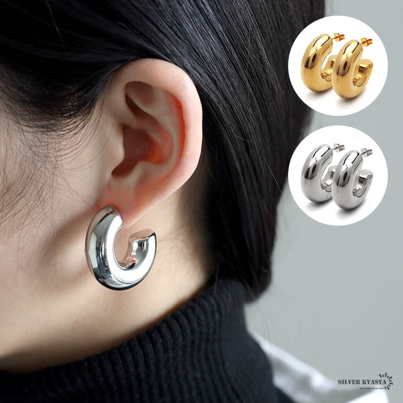 (ゴールド) フープピアス 太め ステンレス ピアス イヤリング gold 2点セット 太幅 両耳用拍卖