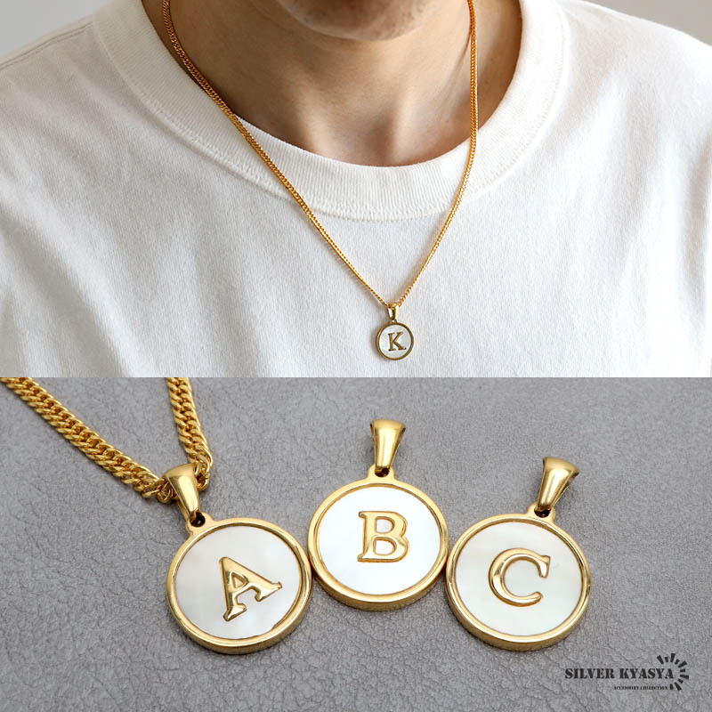 (X、45cm) イニシャルネックレス ゴールド ホワイト ラウンド ステンレス 18KGP ダブル喜平 金属アレルギー対応拍卖