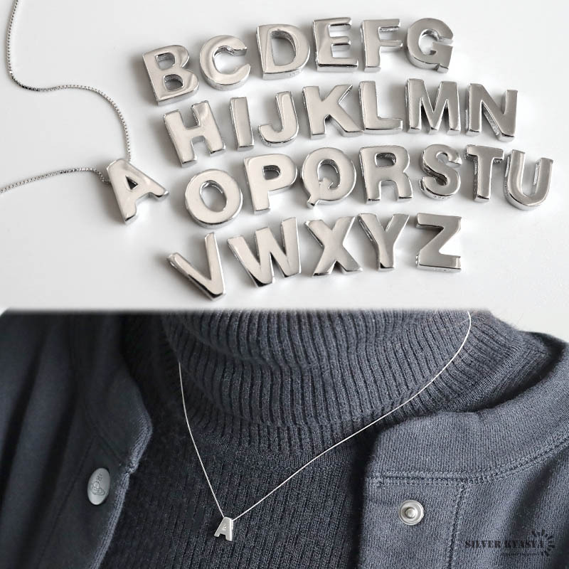 (Z) イニシャルネックレス アルファベットネックレス ペンダント シルバー925 極細 スネークチェーン 金属アレルギー対応拍卖