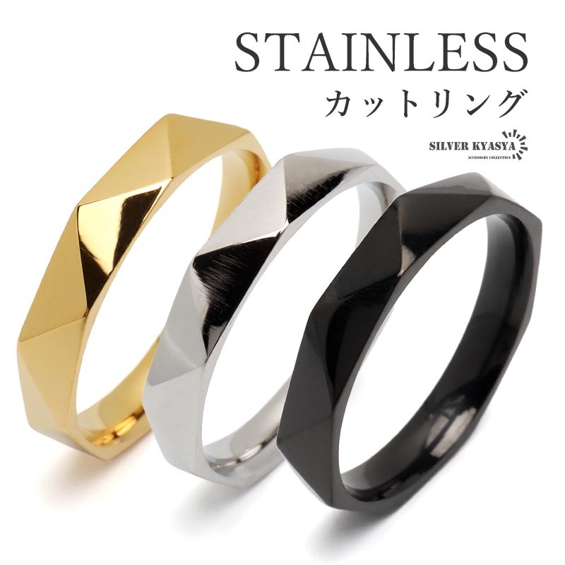 (ゴールド、24号) ステンレス カットリング 幾何学リング トライアングルカット メタリック 細身 指輪 男女兼用 金アレ対応拍卖