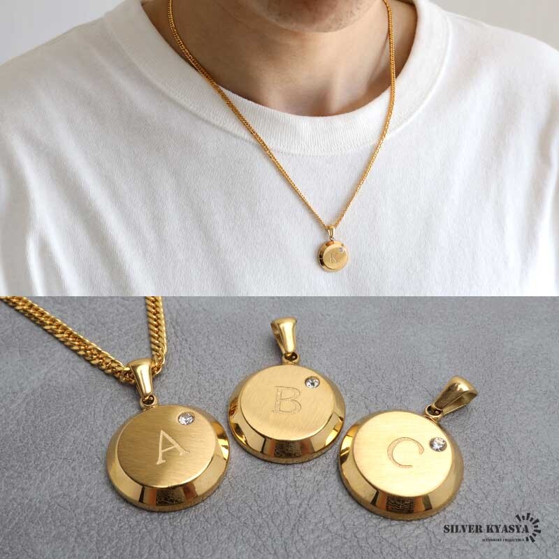 (X、60cm) イニシャルネックレス ゴールド 艶消し ラウンド ステンレス 18KGP ダブル喜平 金属アレルギー対応拍卖