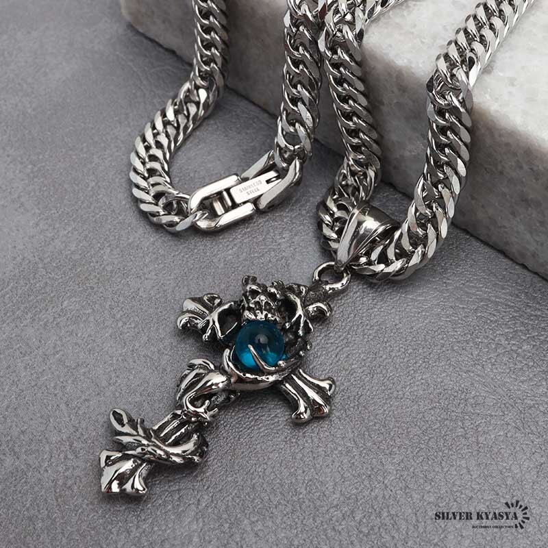 (60cm) ステンレス ドラゴンネックレス シルバー ブラック ダブル喜平チェーンネックレス 幅6mm オニキス 龍拍卖